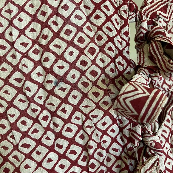 Le Chateau Sleeveless Midi Dress Tie-Back Red/Beige Made in India Vintage 90s - Picture 11 of 11